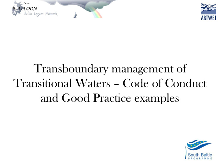 transboundary management of transitional waters code of