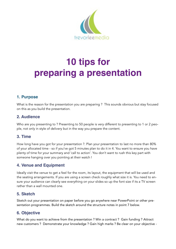 10 tips for preparing a presentation 1 purpose