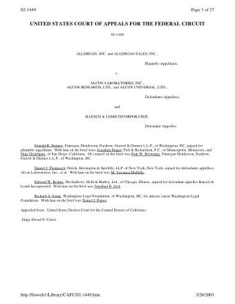 02-1449  Page 1 of 27 UNITED STATES COURT OF APPEALS FOR THE FEDERAL CIRCUIT  02-1449  ALLERGAN,