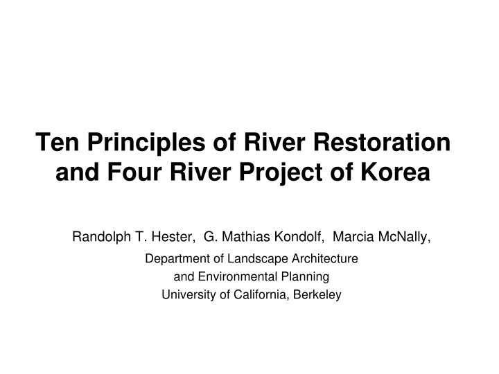 ten principles of river restoration and four river
