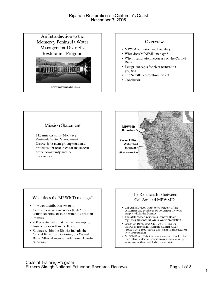 an introduction to the overview monterey peninsula water