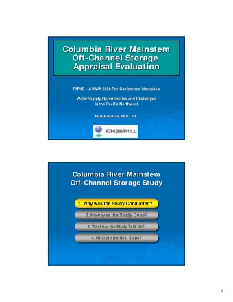 Columbia River Mainstem  Columbia River Mainstem  Off-  -Channel Storage  Channel Storage  Off