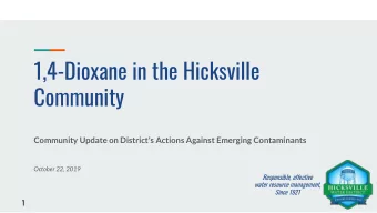 Community  Community Update on Districts Actions Against Emerging Contaminants  October 22, 2019