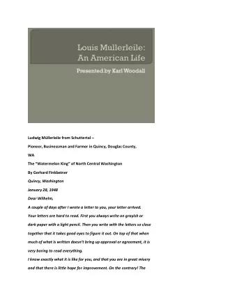 Ludwig Mllerleile from Schuttertal   Pioneer, Businessman and Farmer in Quincy, Douglas