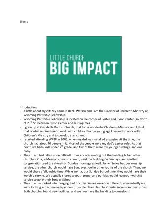 Introduction - A little about myself: My name is Becki Watson and I am the Director of Childrens