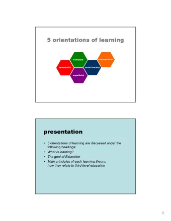 5 orientations of learning  constructivist  humanist  behaviorist  social learning  cognitivist