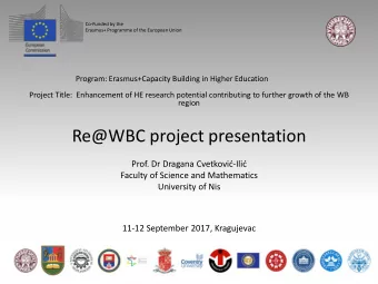 Re@WBC project presentation Prof. Dr Dragana Cvetkovi  - Ili  Faculty of Science and