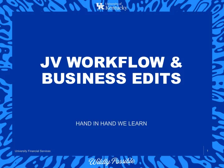 jv workflow business edits