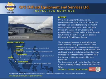OPS Oilfield Equipment and Services Ltd.  I N S P E C T I O N  S E R V I C E S  HISTORY  OPS