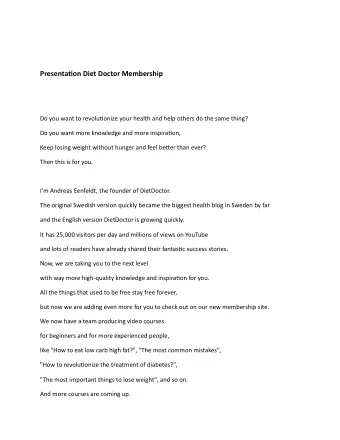 Presenta(on  Diet  Doctor  Membership    Do  you  want  to  revolu.onize