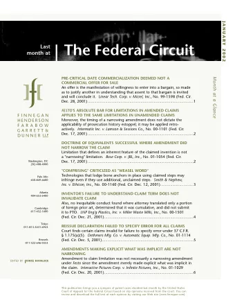 The Federal Circuit  Last  month at  PRE-CRITICAL DATE COMMERCIALIZATION DEEMED NOT A  Month at a