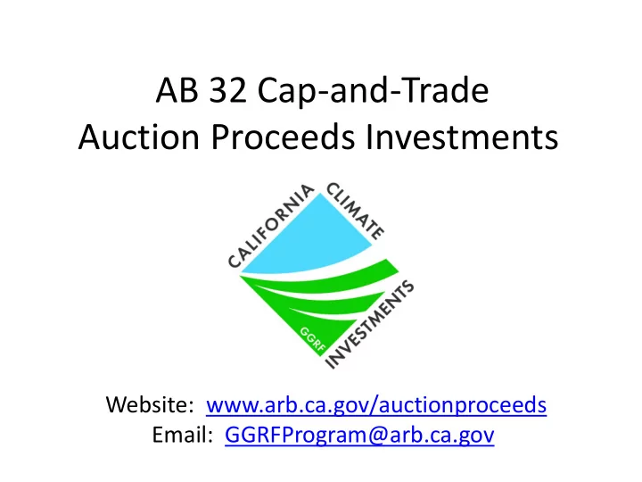 ab 32 cap and trade auction proceeds investments