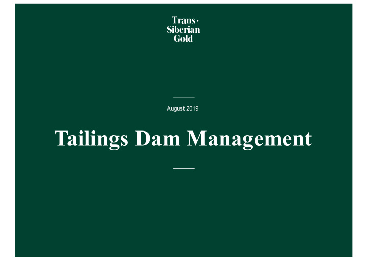 tailings dam management introduction
