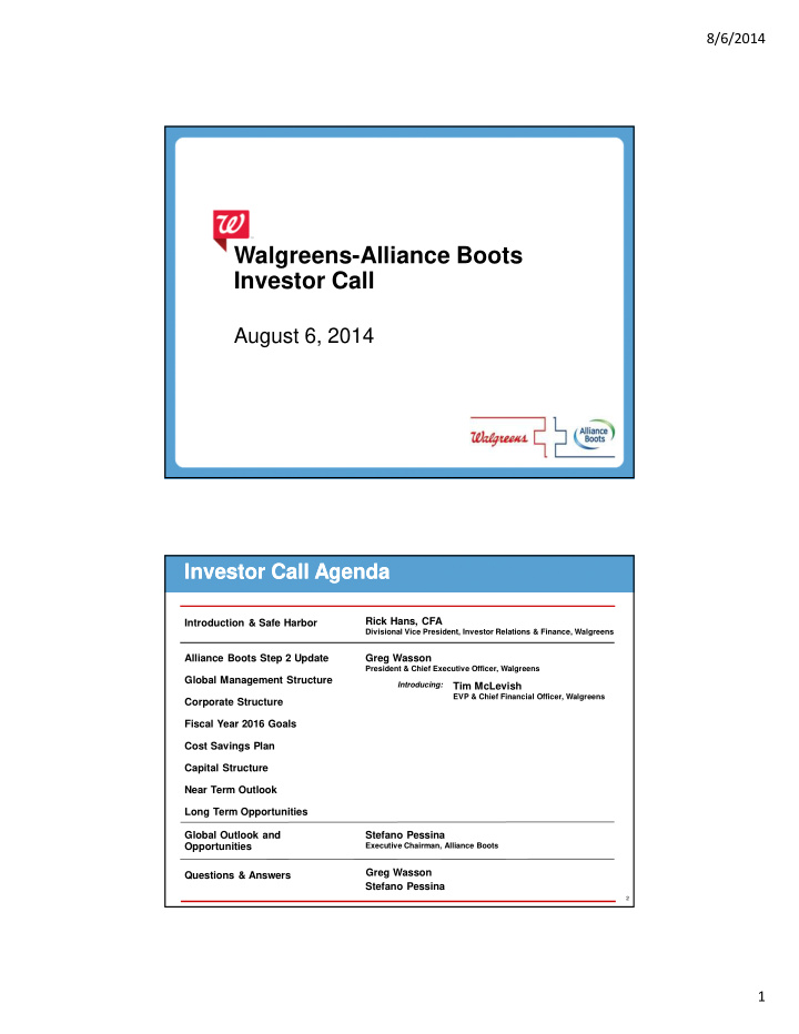 walgreens alliance boots investor call