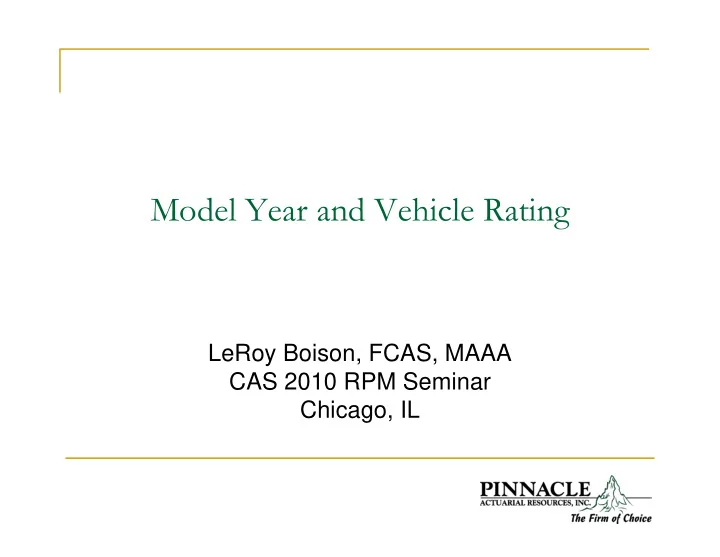 model year and vehicle rating
