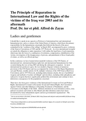 The Principle of Reparation in  International Law and the Rights of the  victims of the Iraq war