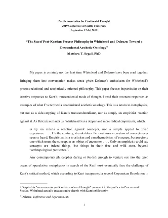 The Sea of Post-Kantian Process Philosophy in Whitehead and Deleuze: Toward a  Descendental