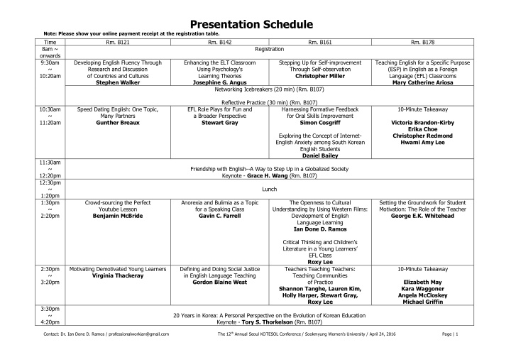 presentation schedule