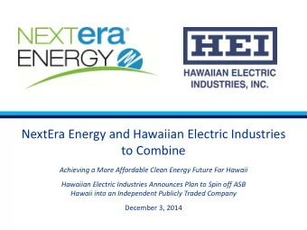 NextEra Energy and Hawaiian Electric Industries  to Combine  Achieving a More Affordable Clean