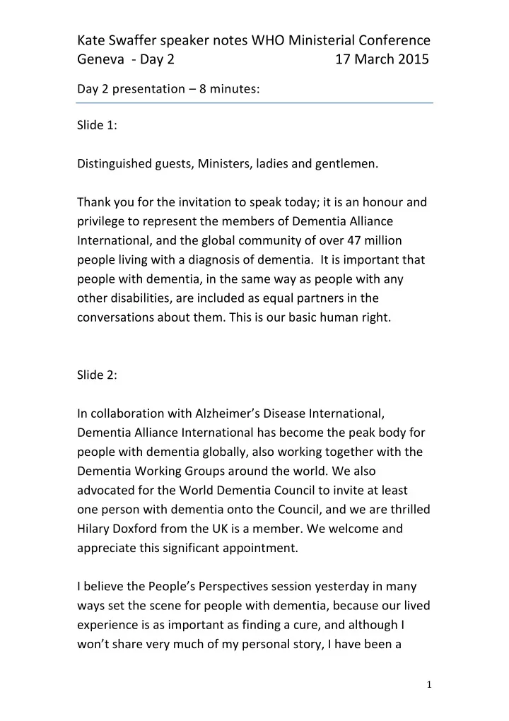 kate swaffer speaker notes who ministerial conference