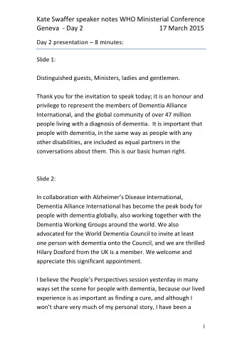 Kate Swaffer speaker notes WHO Ministerial Conference  Geneva  - Day 2