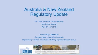 Australia &amp; New Zealand  Regulatory Update 29 th Joint Technical Liaison Meeting  Innsbruck,