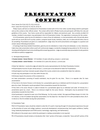Prese  sentation  n  con  onte  test  Prem: Senior Div-P-$4, B-$3.75, R-$3, W-$2.25  Prem: Junior