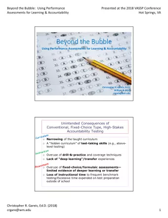 Beyond the Bubble  Using Performance Assessments for Learning &amp; Accountability  Christopher R.