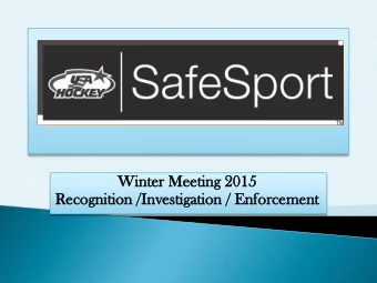 Rec  ecognition  gnition /Inve  nvestigation  stigation / Enf  nforcement  rcement  Thanks to Scott