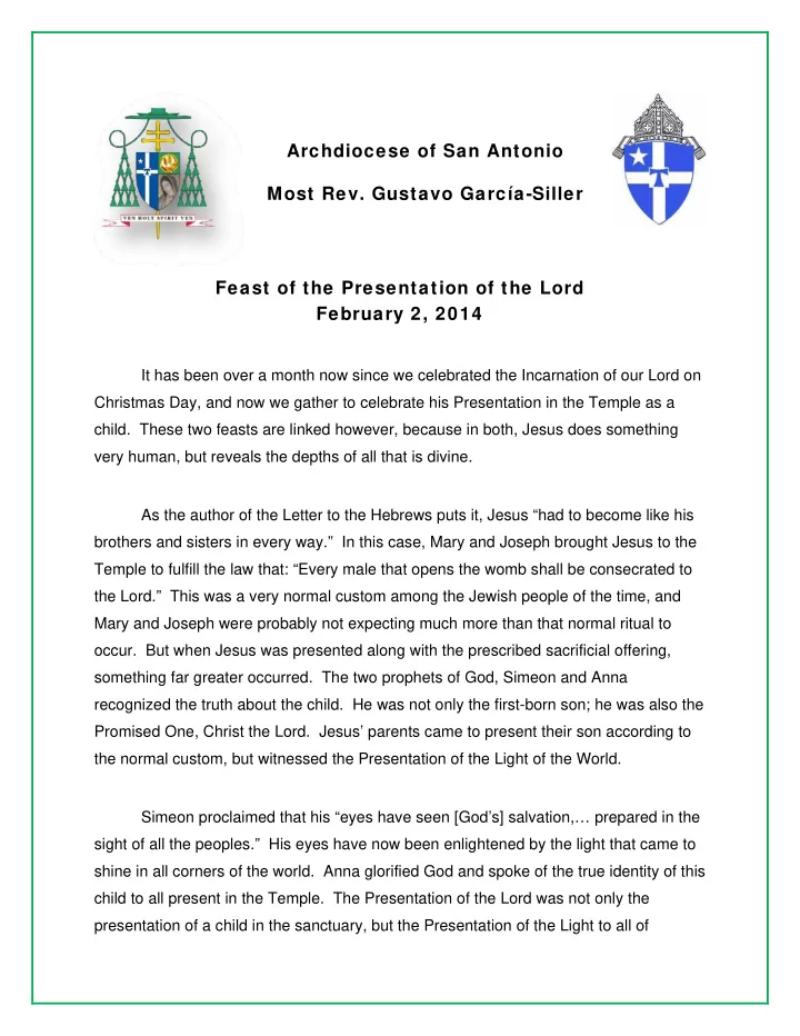 feast of the presentation of the lord february 2 2014 it