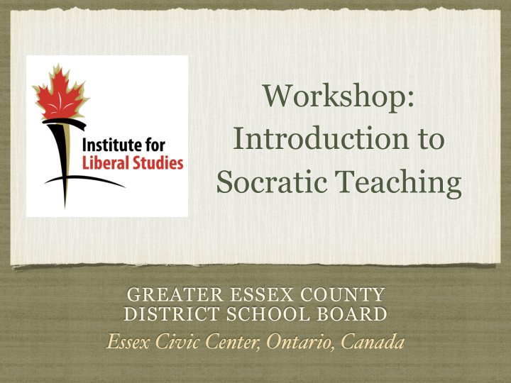 workshop introduction to socratic teaching