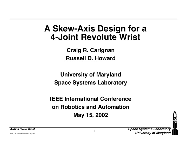 a skew axis design for a 4 joint revolute wrist