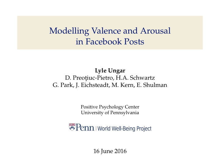 modelling valence and arousal in facebook posts
