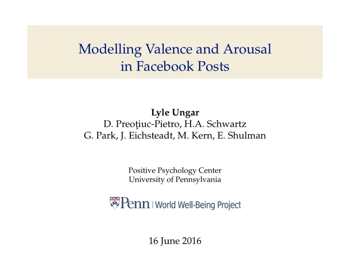 modelling valence and arousal in facebook posts