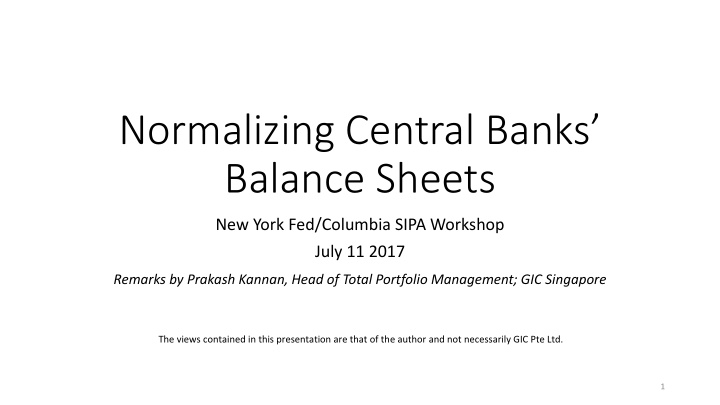 normalizing central banks balance sheets