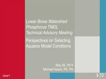 Lower Boise Watershed  Phosphorus TMDL Technical Advisory Meeting  Perspectives on Selecting