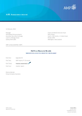 ASX Announc e me nt  13 February 2020  Manager  Client and Market Services Team  ASX Market