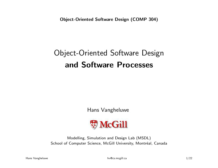 object oriented software design and software processes