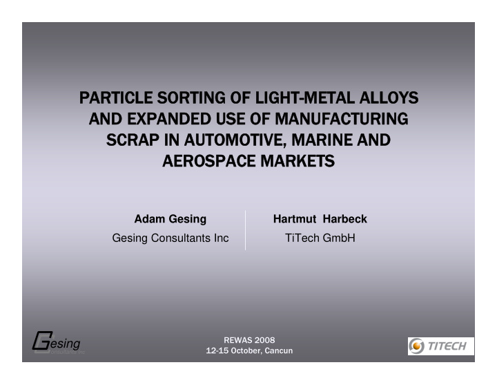 particle sorting of light metal alloys particle sorting