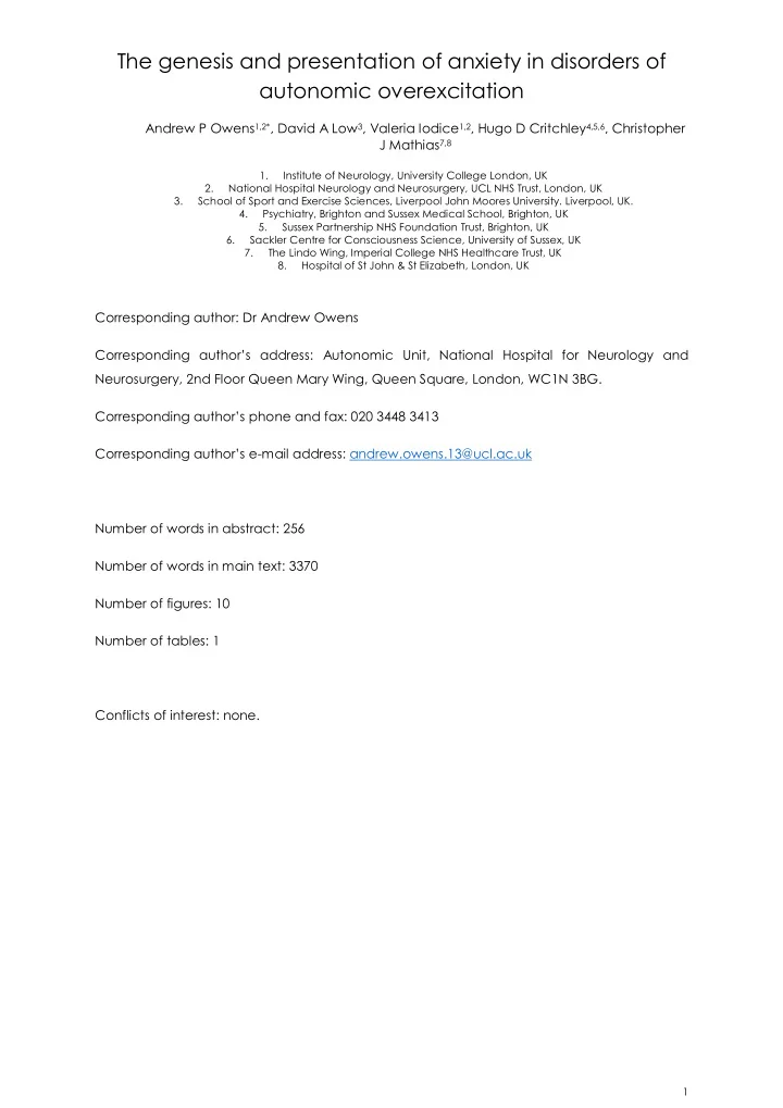 the genesis and presentation of anxiety in disorders of