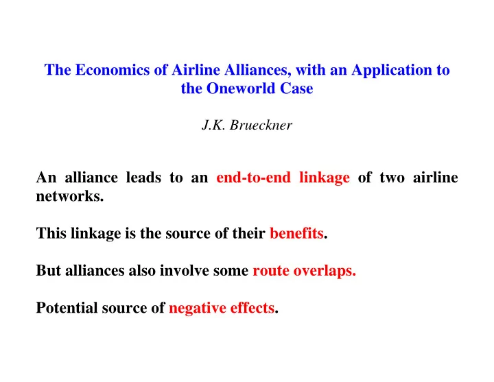 the economics of airline alliances with an application to