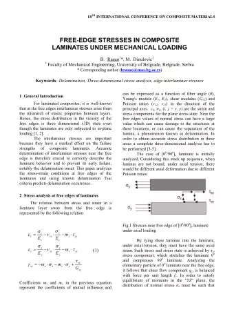 FREE-EDGE STRESSES IN COMPOSITE  LAMINATES UNDER MECHANICAL LOADING B. Rasuo 1 *, M.  Dinulovic 1 1