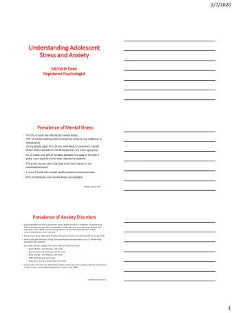 Un  Understandin  ing Adole  lescent  St  Stress and  and An  Anxie  iety  Michelle Deen