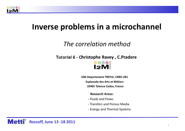 i nverse problems in a microchannel