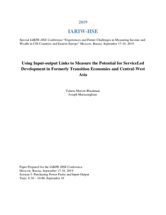 IARIW-HSE Special IARIW- HSE Conference  Experiences and Future Challenges in Measuring Income