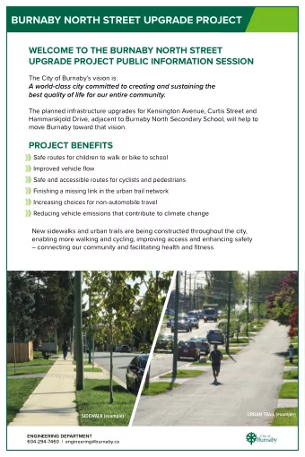 BURNABY NORTH STREET UPGRADE PROJECT  WELCOME TO THE BURNABY NORTH STREET  UPGRADE PROJECT PUBLIC