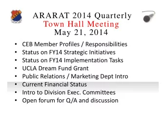 ARARAT 2014 Quarterly  Town Hall Meeting  May 21, 2014  CEB Member Profiles / Responsibilities