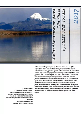 2017  In the remote Nagari region of Western Tibet, in one of the  highest, loneliest and most