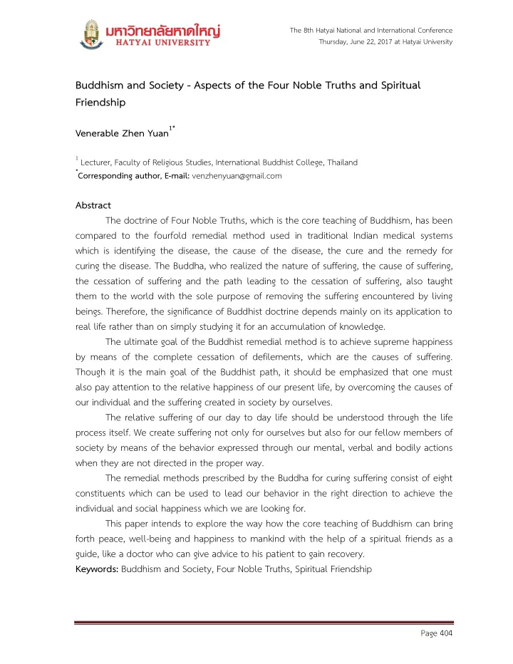 buddhism and society aspects of the four noble truths and