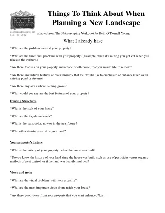 Things To Think About When  Planning a New Landscape  rootedlandscaping.com  adapted from The
